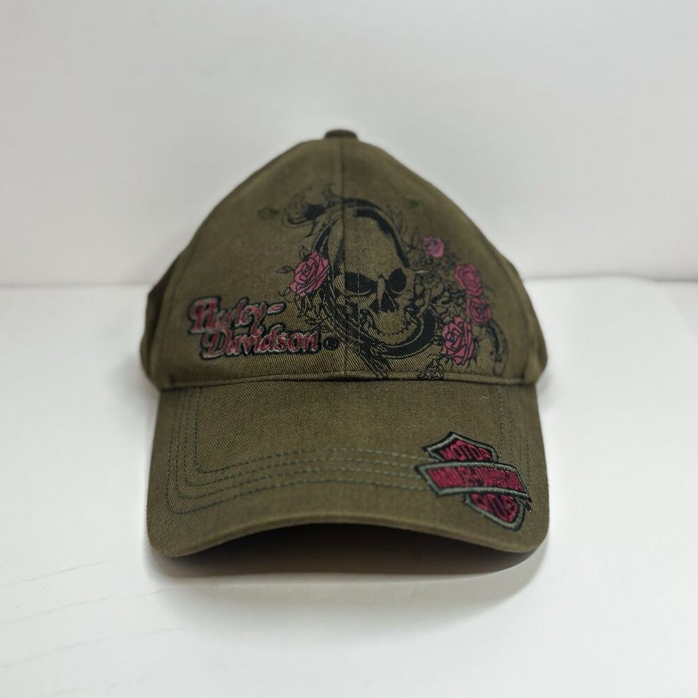 Harley Davidson Hat Baseball Cap Women's Skull Roses Embroidered StrapBack OS